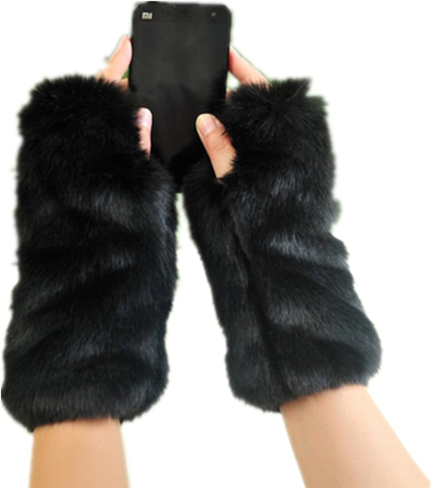 LL-partner Fingerless Fur Gloves-Smooth Furry Gloves-Soft Fuzzy Women,Girls Warmer Gloves | Amazon (US)