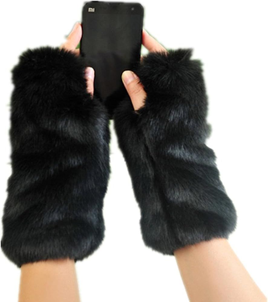 LL-partner Fingerless Fur Gloves-Smooth Furry Gloves-Soft Fuzzy Women,Girls Warmer Gloves | Amazon (US)