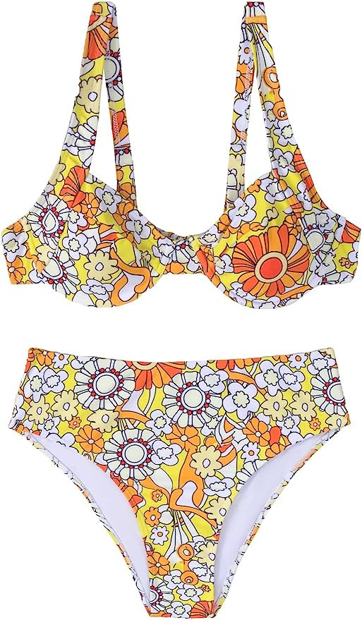 SHENHE Women's Underwire Bikini Floral Print Two Piece Bikini Set Swimsuit | Amazon (US)