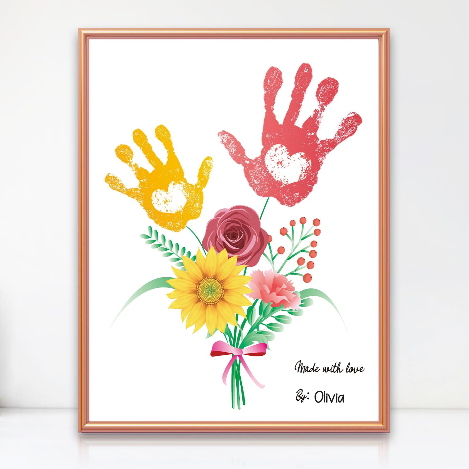 Mothers Day Gifts for Mom - Framed Flower Handprint Art Craft - 12''X16'' Rose Gold Birthday Gift... | Amazon (US)