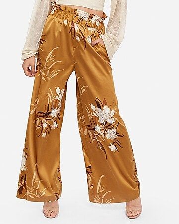 rocky barnes high waisted satin floral wide leg pant | Express