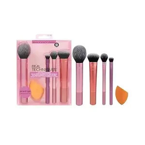 Real Techniques 5 Piece Everyday Essentials Makeup Brush Set, 4 Brushes & Makeup Sponge, For Foundation, Blush, Contour, Eyeshadow, & Powder, Travel Gift Set, Stocking Stuffer, Cruelty-Free & Vegan | Walmart (US)