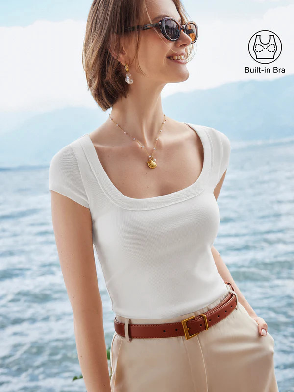 Stretch Cotton Square Neck Cap Sleeve Bra Top | OGLmove