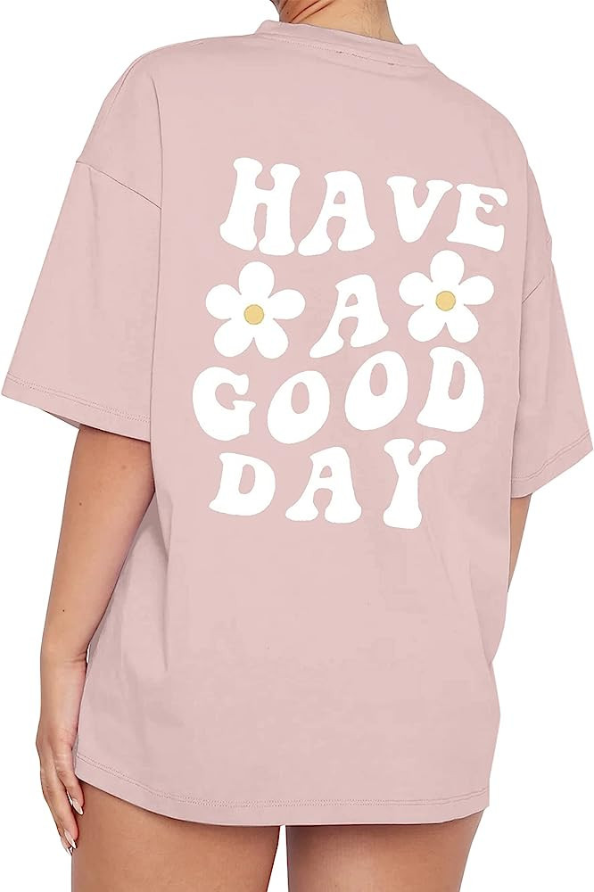 SAFRISIOR Women’s Oversized Letter Graphic T Shirt Round Neck Short Sleeve Slogan Floral Print ... | Amazon (US)