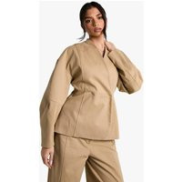 boohoo Women's Tailored Twill Barrel Sleeve Blazer in Beige | Size: 12 | Polyurethane/Twill/Woven | boohoo (US & Canada)