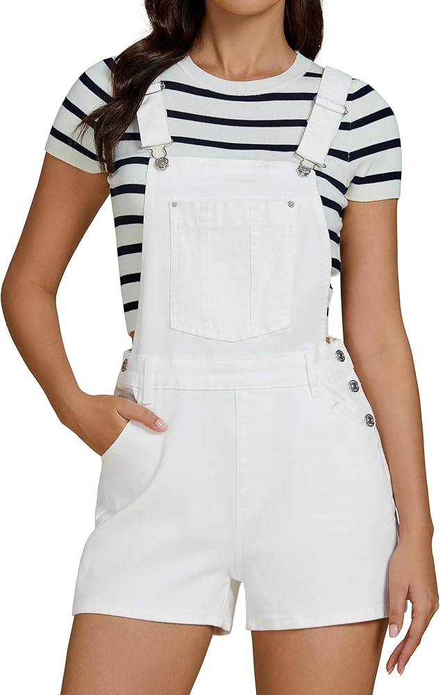 luvamia Jean Short Overalls for Women Baggy Adjustable Straps Bib Stretchy Denim Overall Jumpsuit... | Amazon (US)