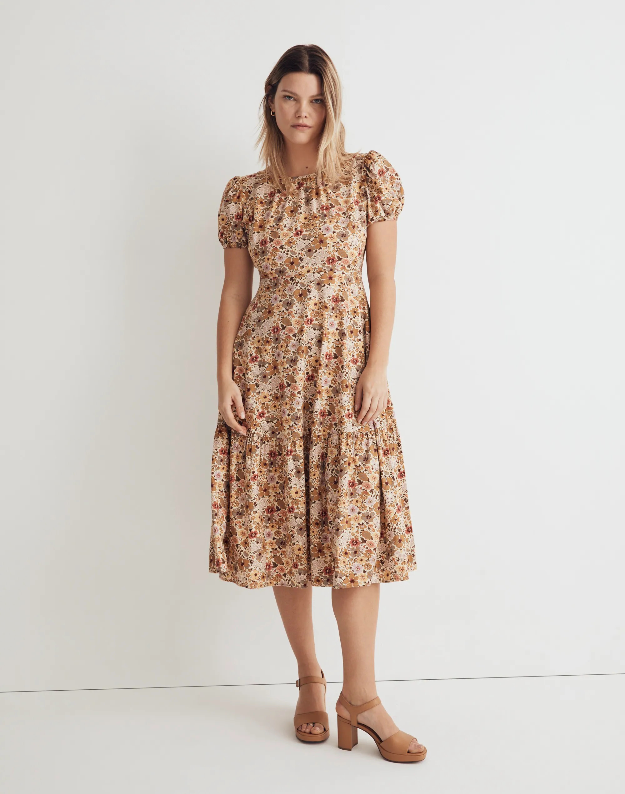 Puff-Sleeve Open-Back Midi Dress in Flora Field | Madewell