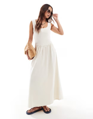 ASOS DESIGN - Robe mi-longue texturée à taille arrondie et encolure dégagée avec coutures app... | ASOS (Global)