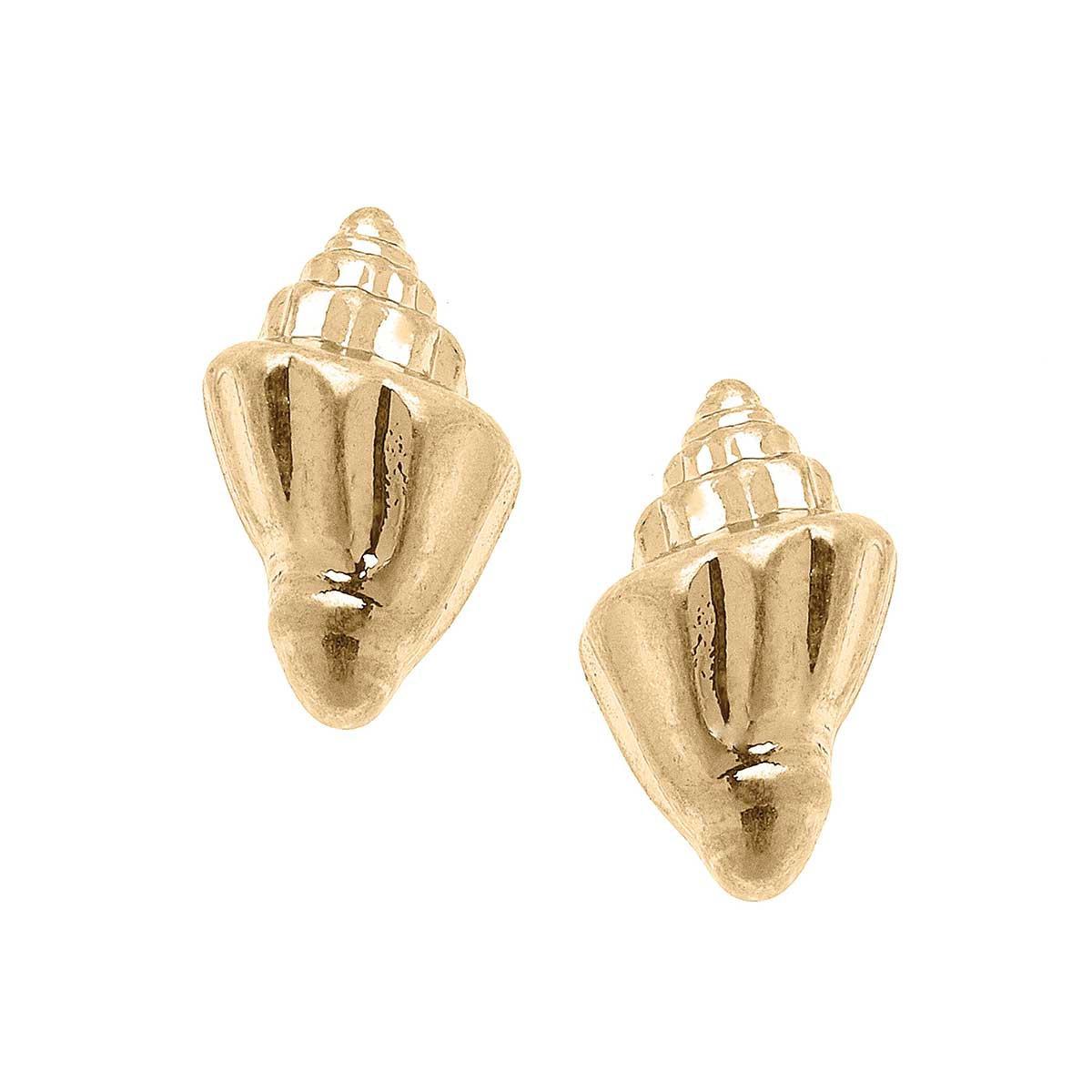 Spiral Shell Stud Earrings in Worn Gold | CANVAS