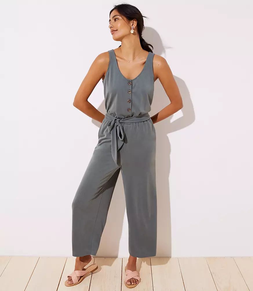 Button Front Tie Waist Jumpsuit | LOFT