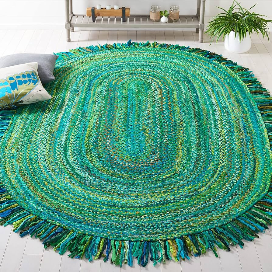 SAFAVIEH Braided Collection Area Rug - 3' x 5' Oval, Green, Handmade Boho Fringe Reversible Cotto... | Amazon (US)