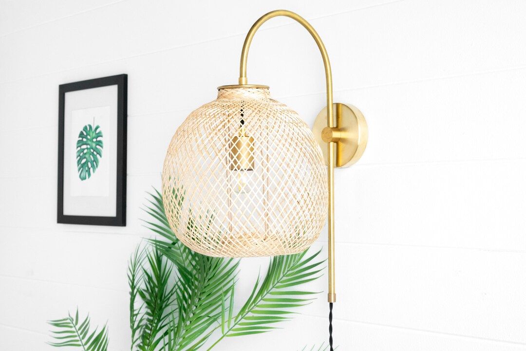 Bamboo Trap Light  Plug in Bedside Sconce  Brass or Black - Etsy | Etsy (US)