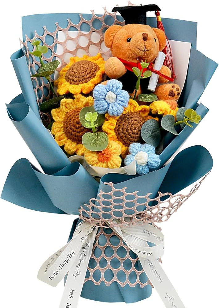 Graduation Gifts Crochet Flowers Bouquet, Handmade Sunflower Rose Bear Graduations Flower Bouquet... | Amazon (US)