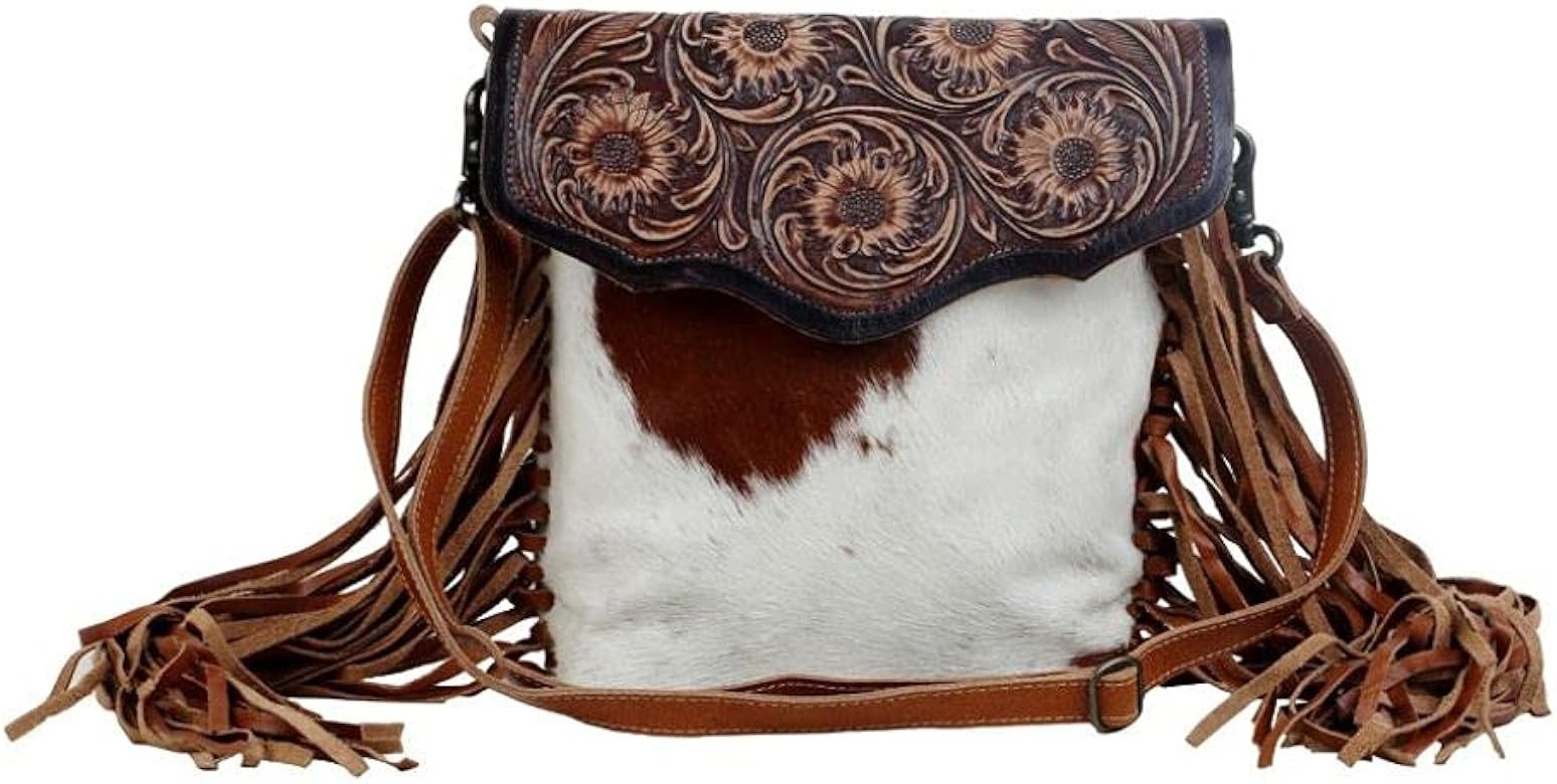 Myra Bag Blossom Hand-Tooled Bag Upcycled Cotton & Cowhide Leather S-2855 | Amazon (US)