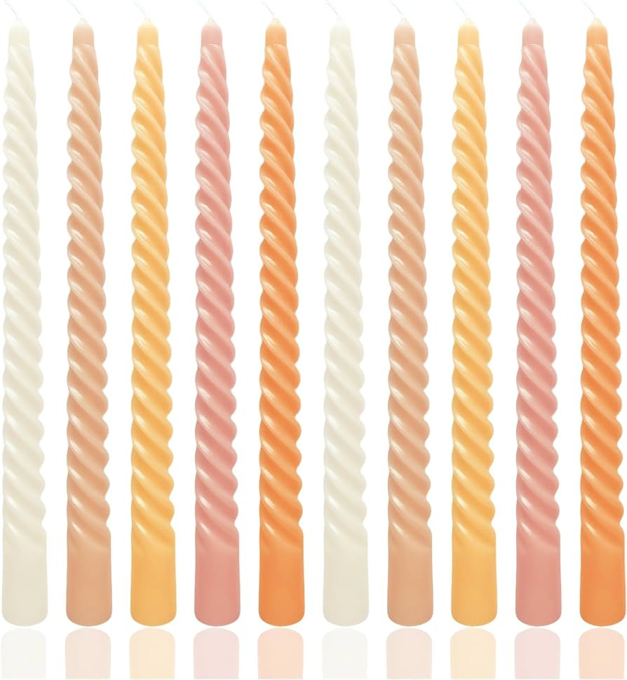 10 Inch 10 Pack Sunset Warm Colors Spiral Taper Candle Set, Unscented Dripless Candlesticks for A... | Amazon (US)