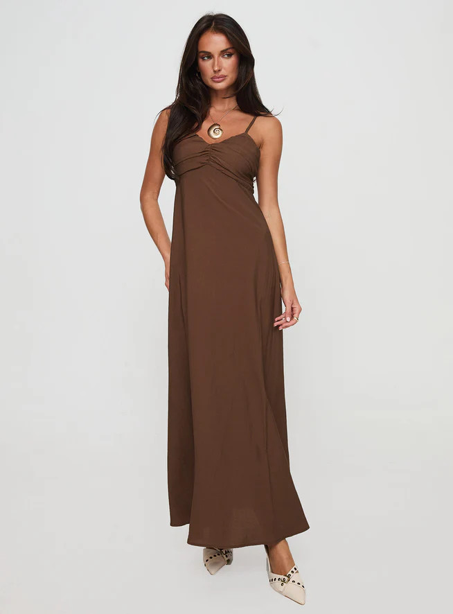 Neeka Maxi Dress Brown | Princess Polly US