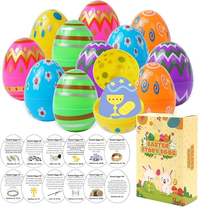 12 Pcs Resurrection Easter Story Eggs with Matching Religious Easter Story Cards,Christian Easter... | Amazon (US)