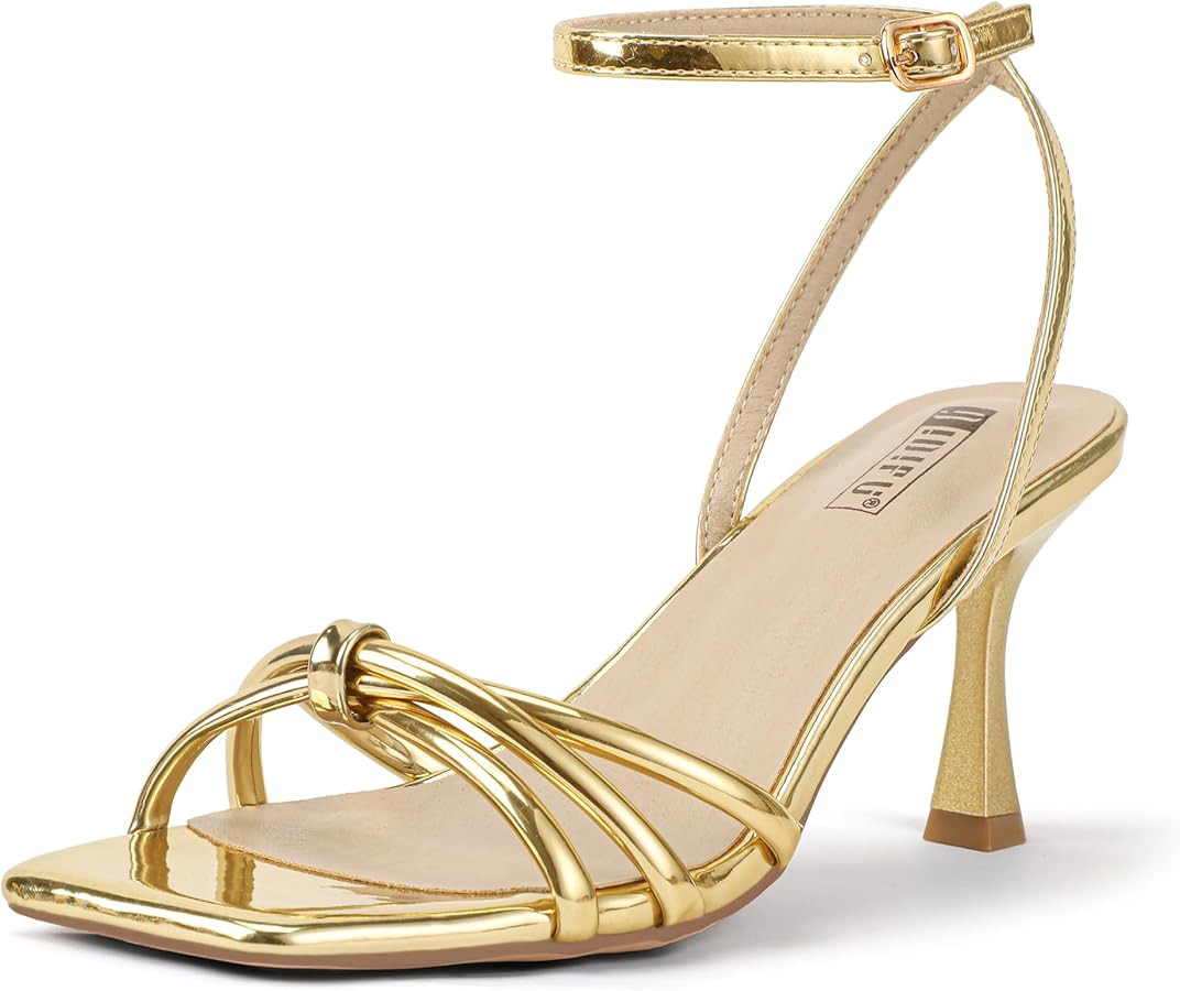 IDIFU IN3 Strappy Kitten Heels Square Open Toe Stiletto Heeled Sandals Prom Party Wedding Evening... | Amazon (US)