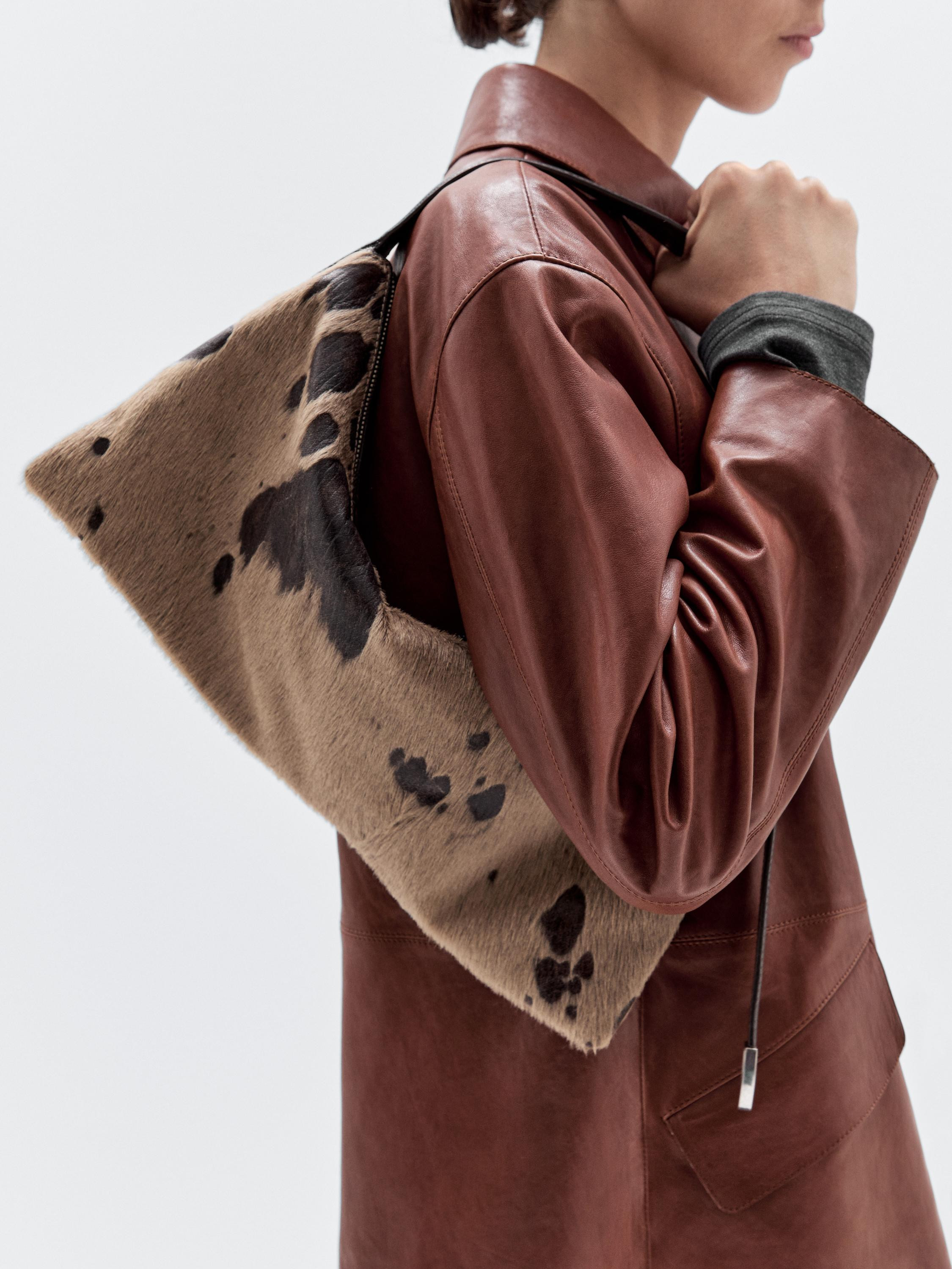 Animal print hair-on leather bag | Massimo Dutti UK