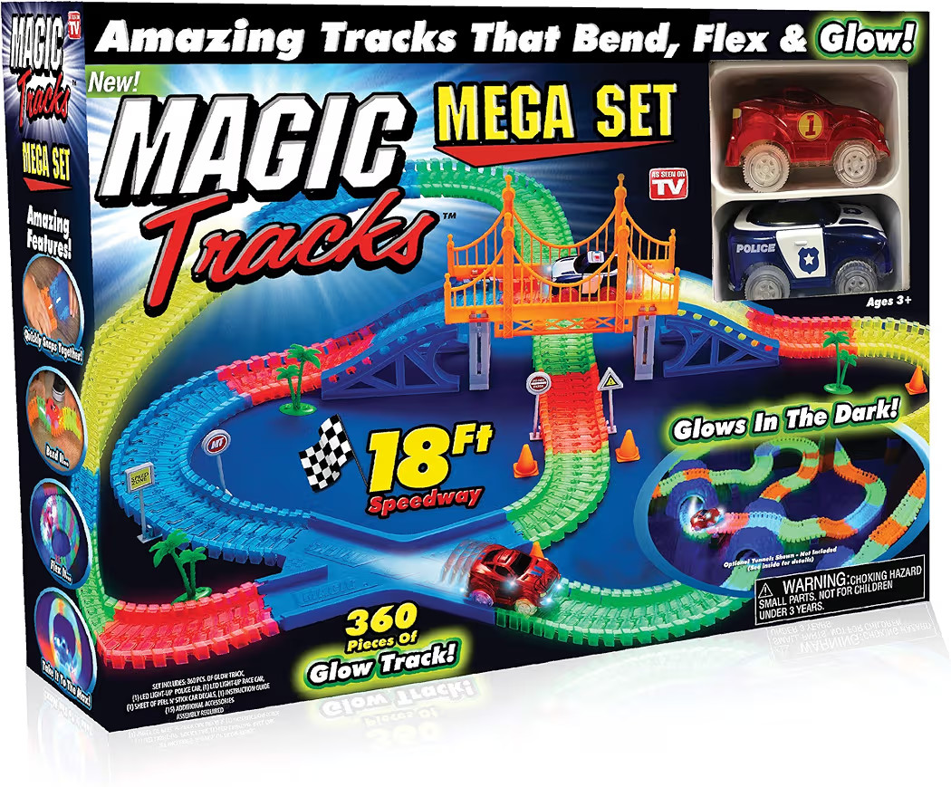 Ontel Magic Tracks Mega Set - 2 LED Race Cars and 18 ft. of Flexible, Bendable Glow in The Dark R... | Amazon (US)