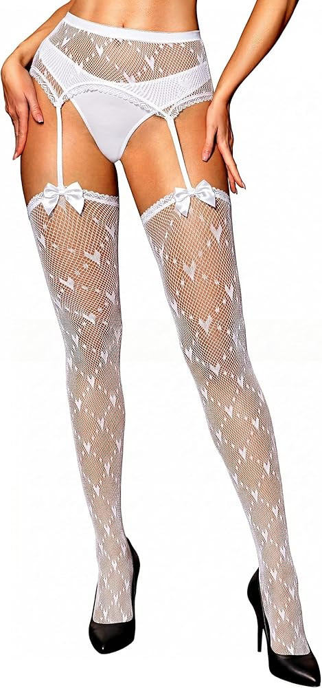 RSLOVE Fishnet Thigh High Stockings – Sexy Heart Thigh High Socks High Waist Garter Belt Suspen... | Amazon (US)
