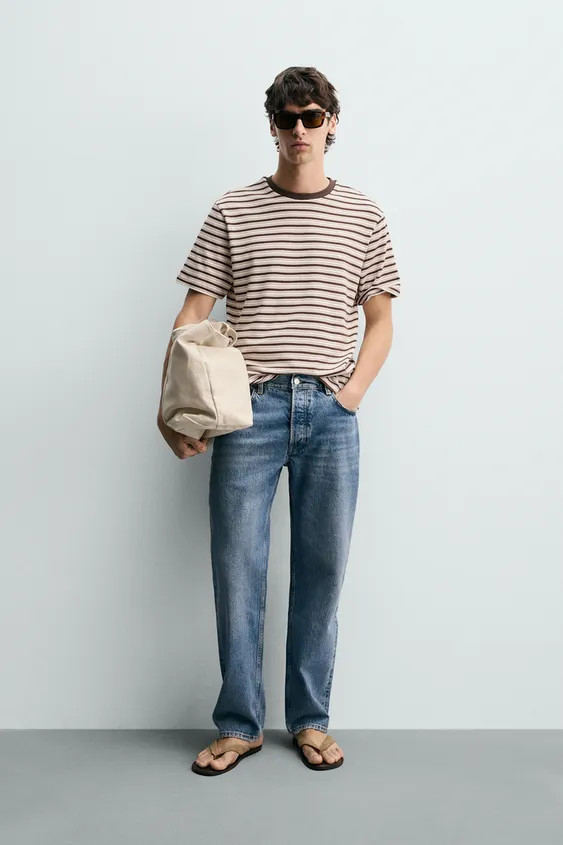 CONTRAST STRIPED JACQUARD T-SHIRT | Zara UK