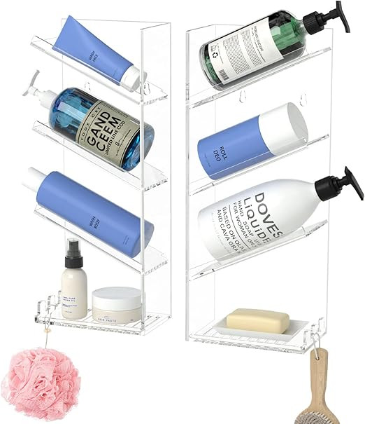 AITEE Acrylic Bathroom Organizer Caddy, Clear Shampoo Holder Wall Mounted, Shower Organizer with ... | Amazon (US)