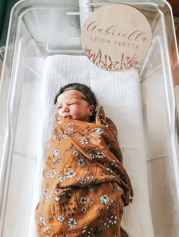 Baby Name Sign / Engraved Wooden Name Sign / Name Announcement Plaque / Wildflower Nursery Decor ... | Etsy (US)