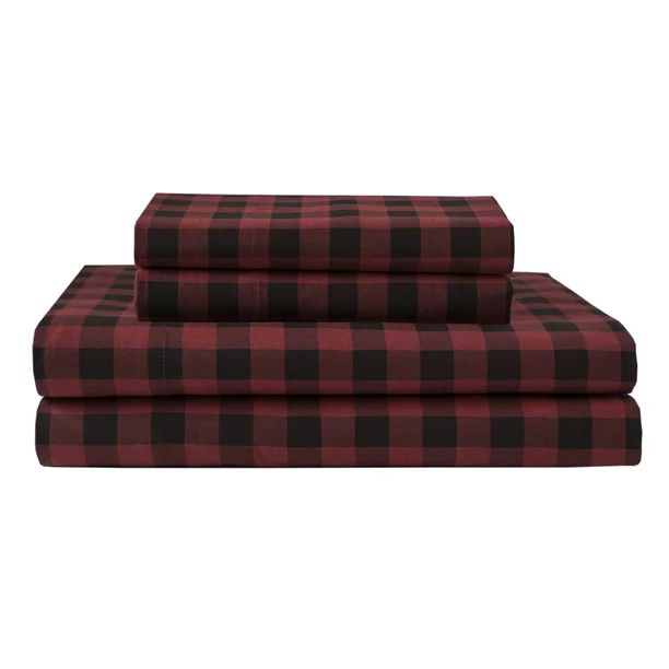 Winter Nights Cotton Flannel Sheet Set, King, Red Plaid - Walmart.com | Walmart (US)