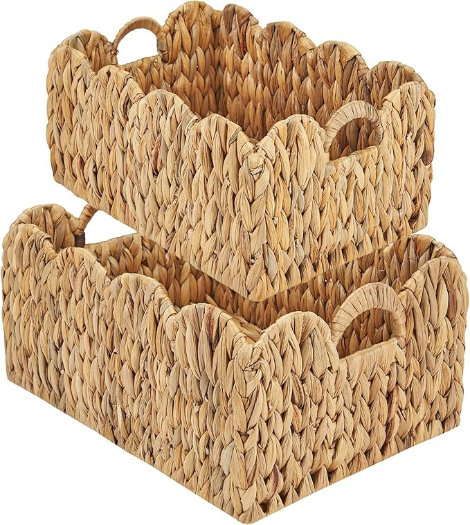 FairyHaus Wicker Basket 2Pack, Handwoven Scalloped Wicker Storage Basket with Handles, Natural Wa... | Amazon (US)