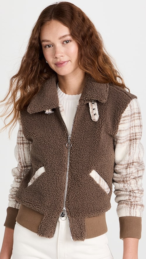 Jonathan Simkhai STANDARD Brushed Wool Plaid Sherpa Bomber Jacket | SHOPBOP | Shopbop