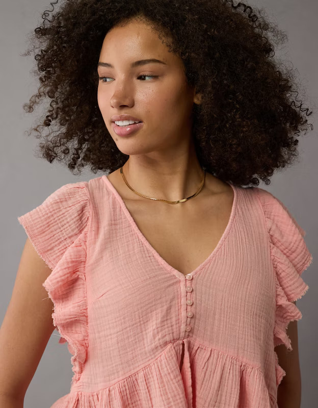 AE Ruffled Babydoll Blouse | American Eagle Outfitters (US & CA)