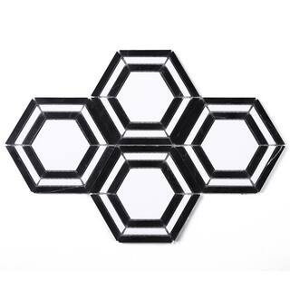 MOLOVO Interspace White and Black 10.63 in. x 12.01 in. Hexagon Polished Marble Mosaic Tile (8.9 ... | The Home Depot