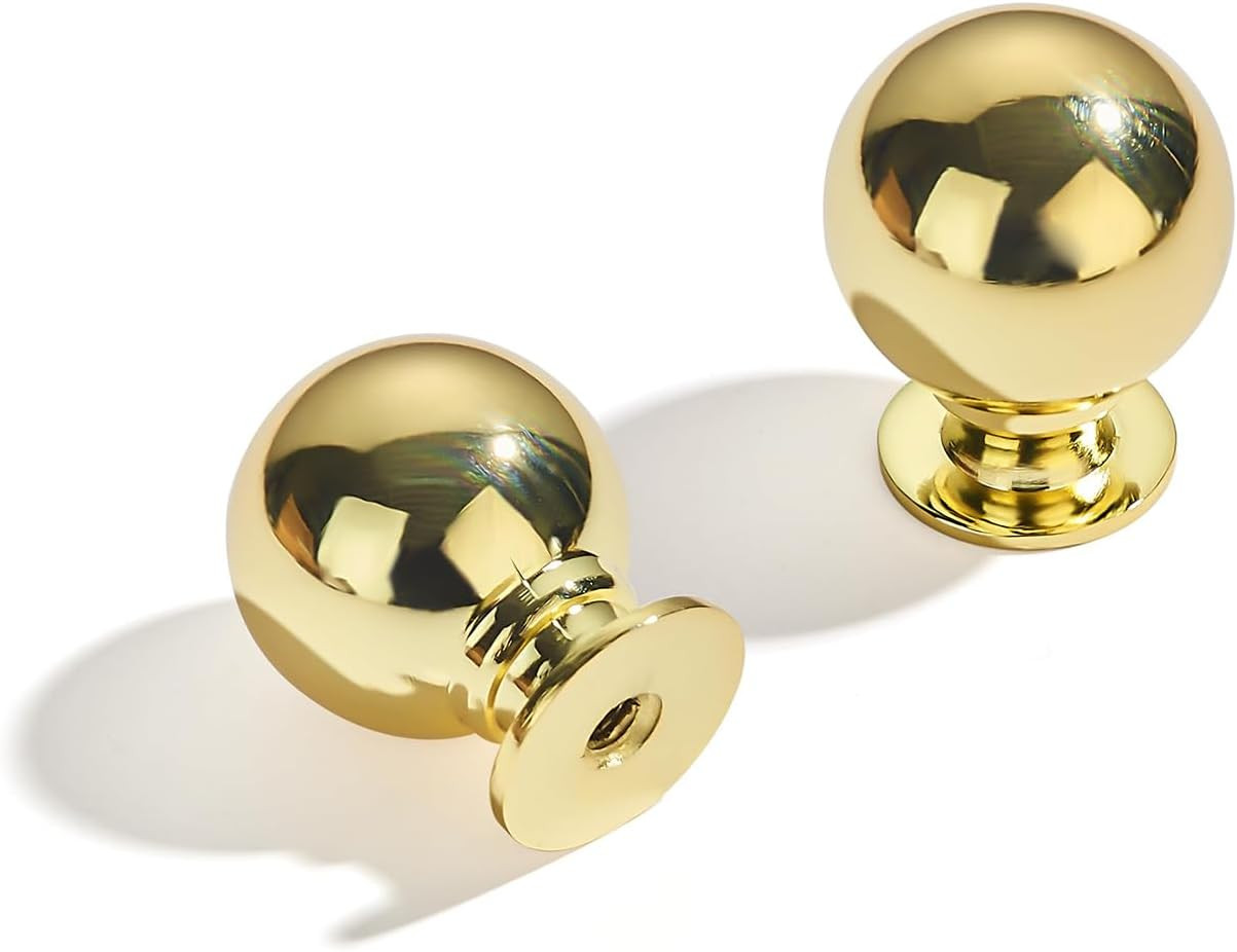 10 Pack 1.1 Inch Vintage Ball Polished Brass Cabinet Knobs Kitchen Cabinet Hardware Drawer Knobs Pulls for Drawers. | Amazon (US)