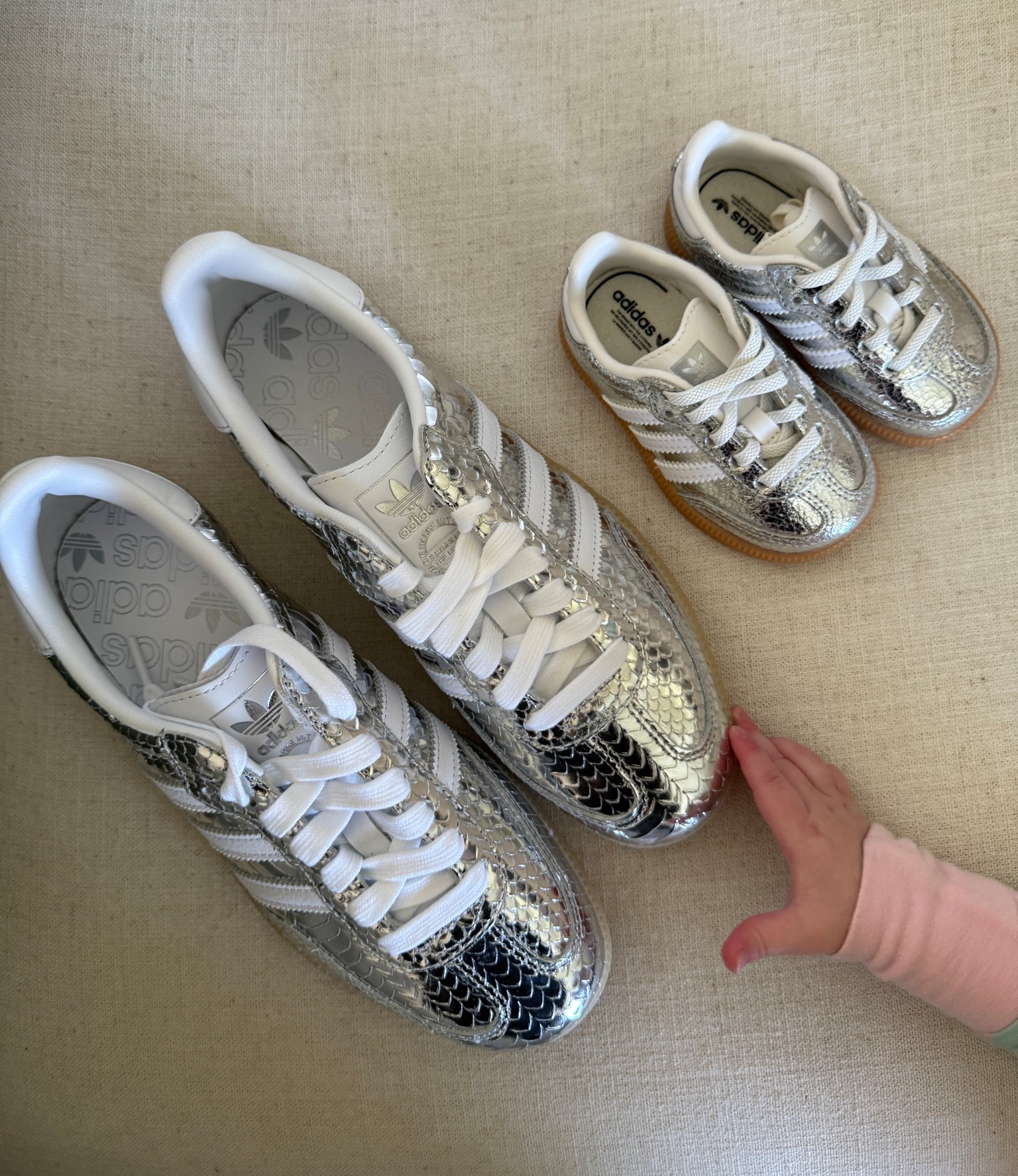 Mommy & me matching silver adidas samba sneakers  ☁️ toddler shoes can be bought via my ShopMy page, unlinkable on here.

#LTKmomlife #LTKBaby #LTKKids