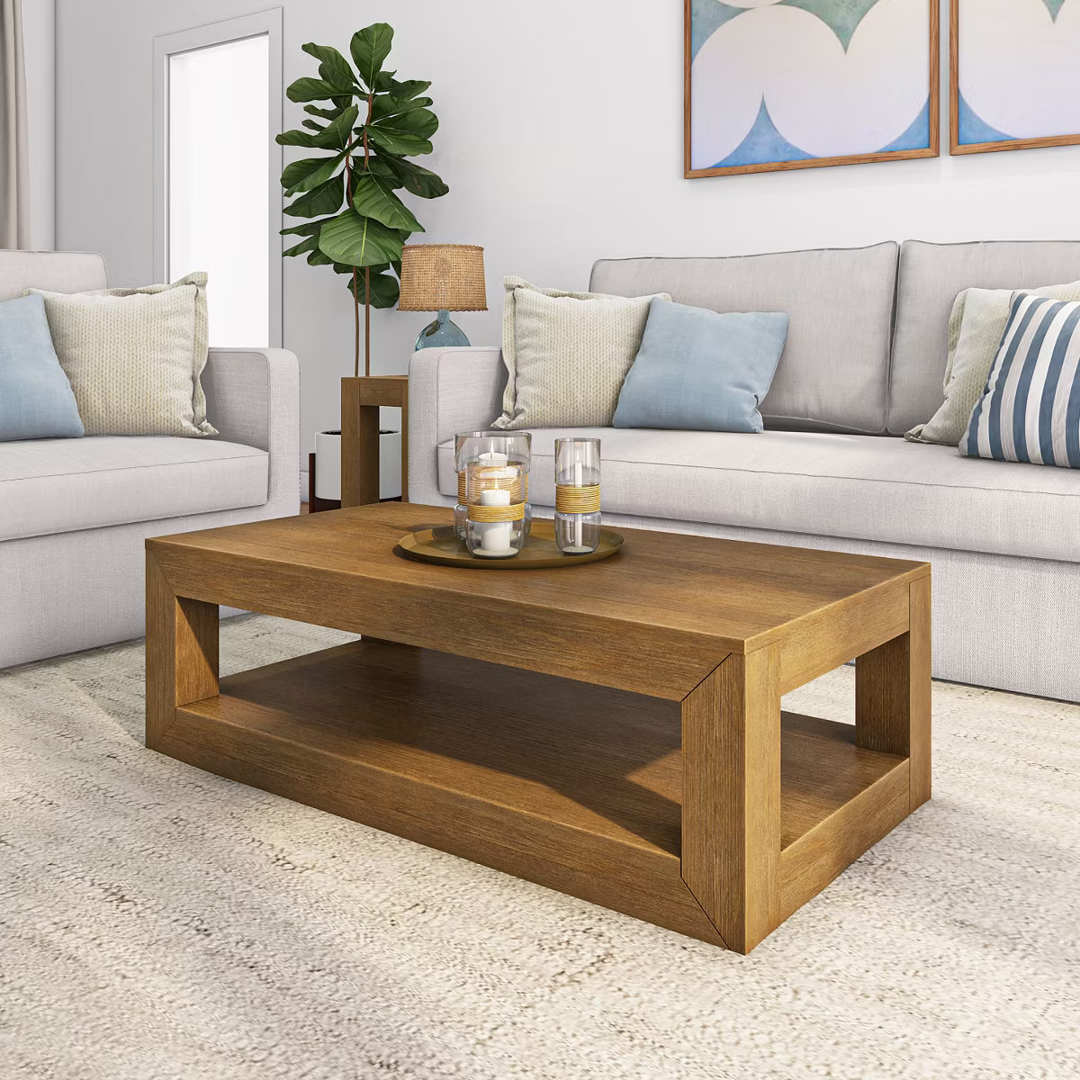 Plank+Beam Modern Rectangular Coffee Table with Shelf, 48", Solid Wood Center Table with Storage,... | Target