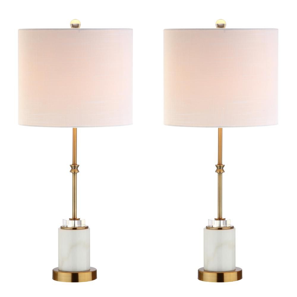 JONATHAN Y Harper 27 in. Marble/Crystal Table Lamp, Brass (Set of 2) | The Home Depot