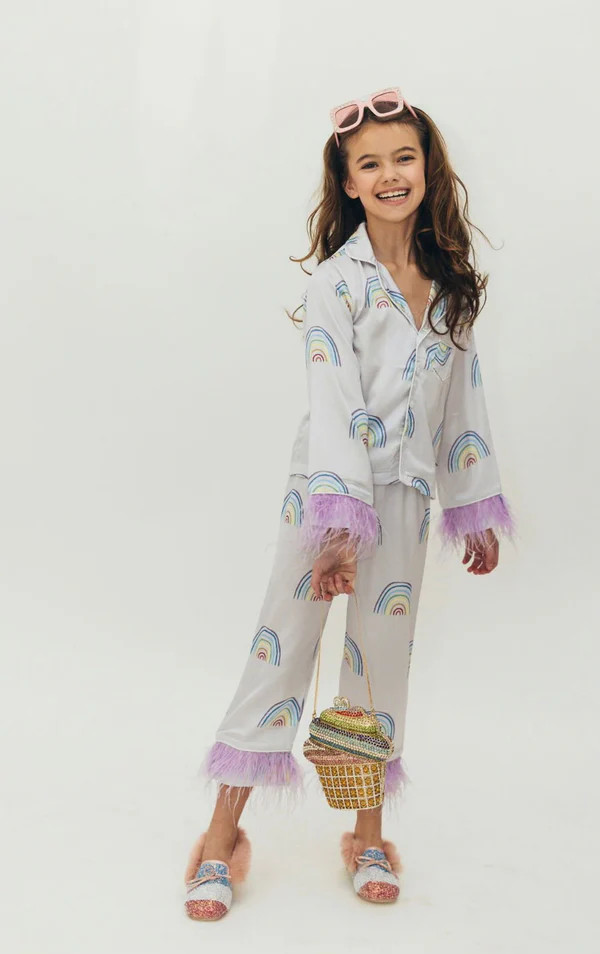 Rainbow Feather Trims Silky Pajamas | Lola + The Boys