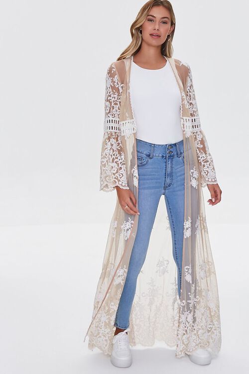 Sheer Embroidered Longline Kimono | Forever 21 (US)