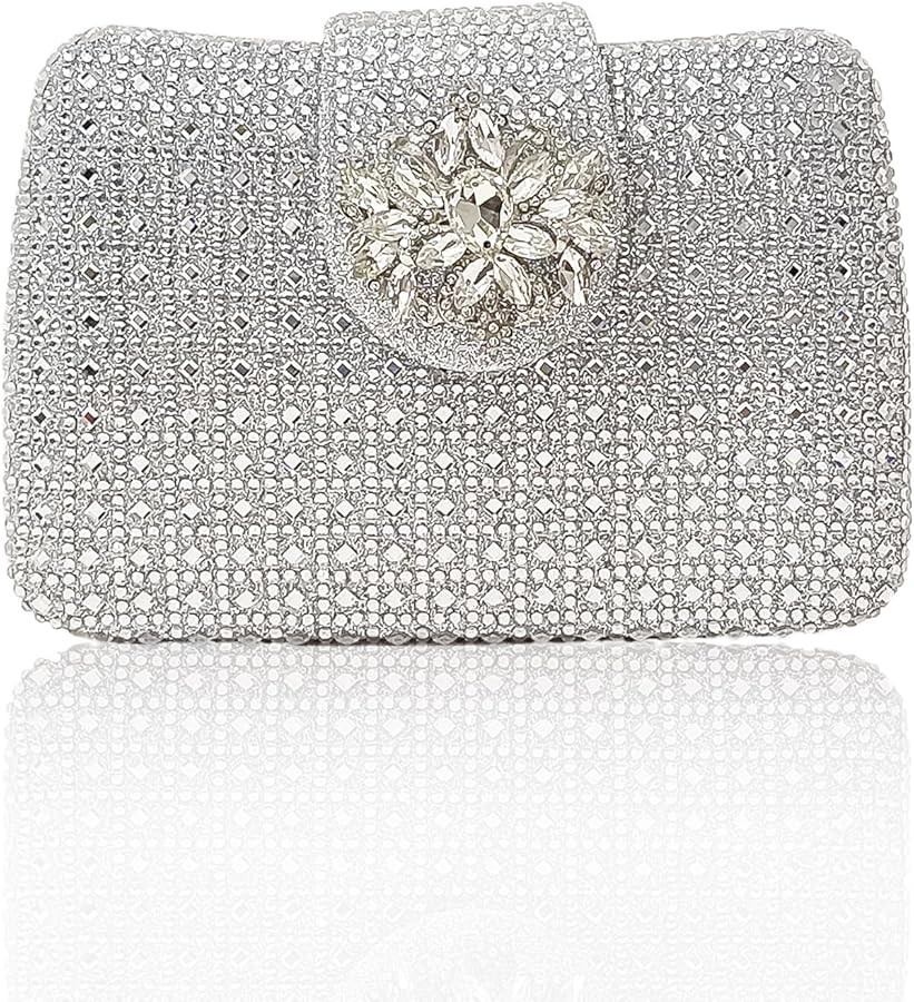 Sparkly Rhinestone Unique Evening Bag Women Floral Clutch Handbag Shoulder Bags | Amazon (US)