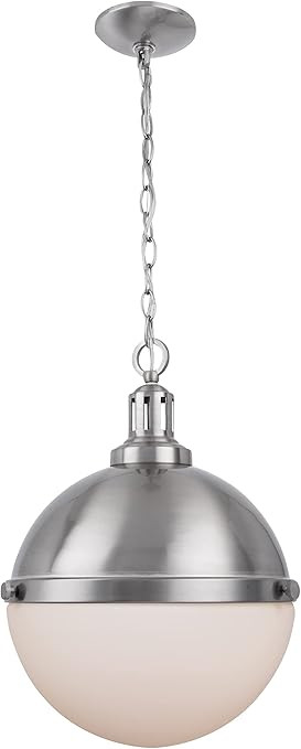 Aaron Mid Century Pendant Brushed Nickel Ceiling Light Fixture with 12-inch White Etched Opal Gla... | Amazon (US)