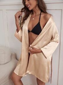 Open Front Belted Satin Night Robe
   SKU: sw2107313319542430      
          (7306 Reviews)
    ... | SHEIN