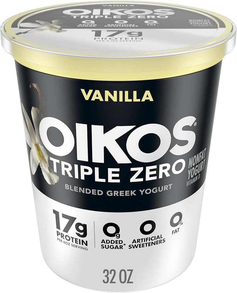 Oikos Triple Zero Vanilla Nonfat Greek Yogurt Tub, 0% Fat, 0g Added Sugar and 0 Artificial Sweete... | Amazon (US)