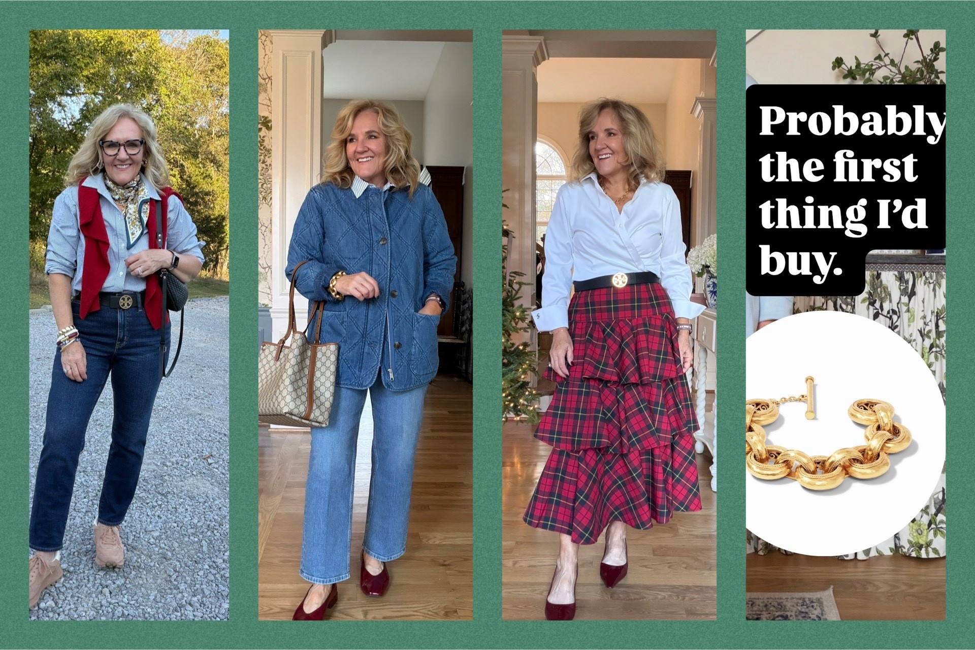 My top 10 items I’d rebuy! 
Quince striped blouse medium 
Nordstrom quilted denim jacket medium 
Chicos no iron blouse 
Link bracelet high quality no tarnish had it 3 years and wear it several times a week 
Quince sweater in speckled beige size medium Anthropologie
Red leggings medium 
Black Tobie dress medium petite 

Navy blazer size 10 petite 
Slip skirt size medium 
Cashmere sweater I did size up to a large for an extra drippy look 
Paige denim size 29 petite 

#LTKOver40 #LTKSaleAlert #LTKPetite 

#LTKstorytime