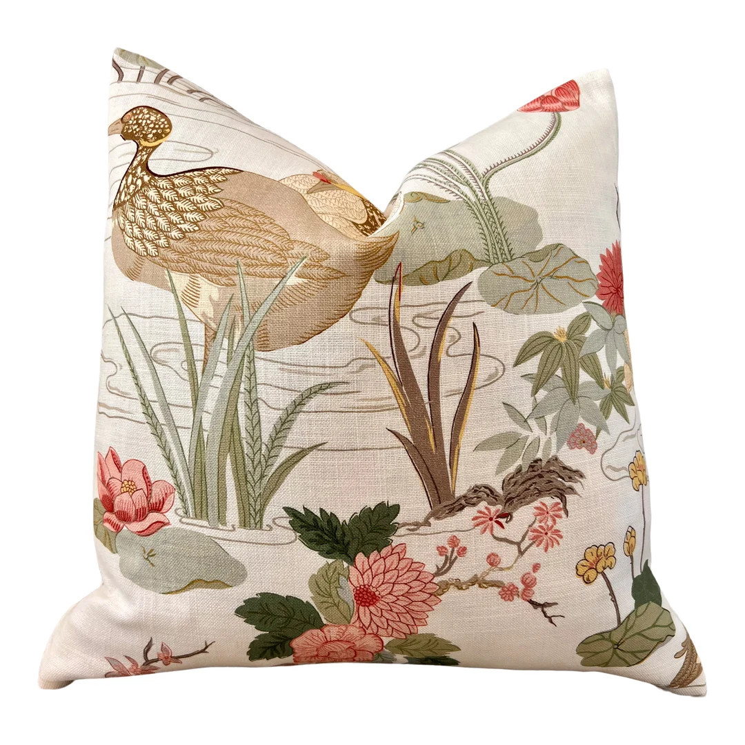 Lee Jofa Luzon Spring Pillow, Designer Exotic Bird Botanical Linen Cushion, Floral Pillow Cover C... | Etsy (US)