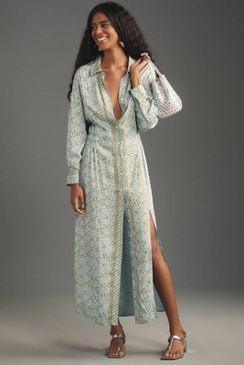 Omika Simone Long-Sleeve Button-Front Maxi Dress | Anthropologie (US)