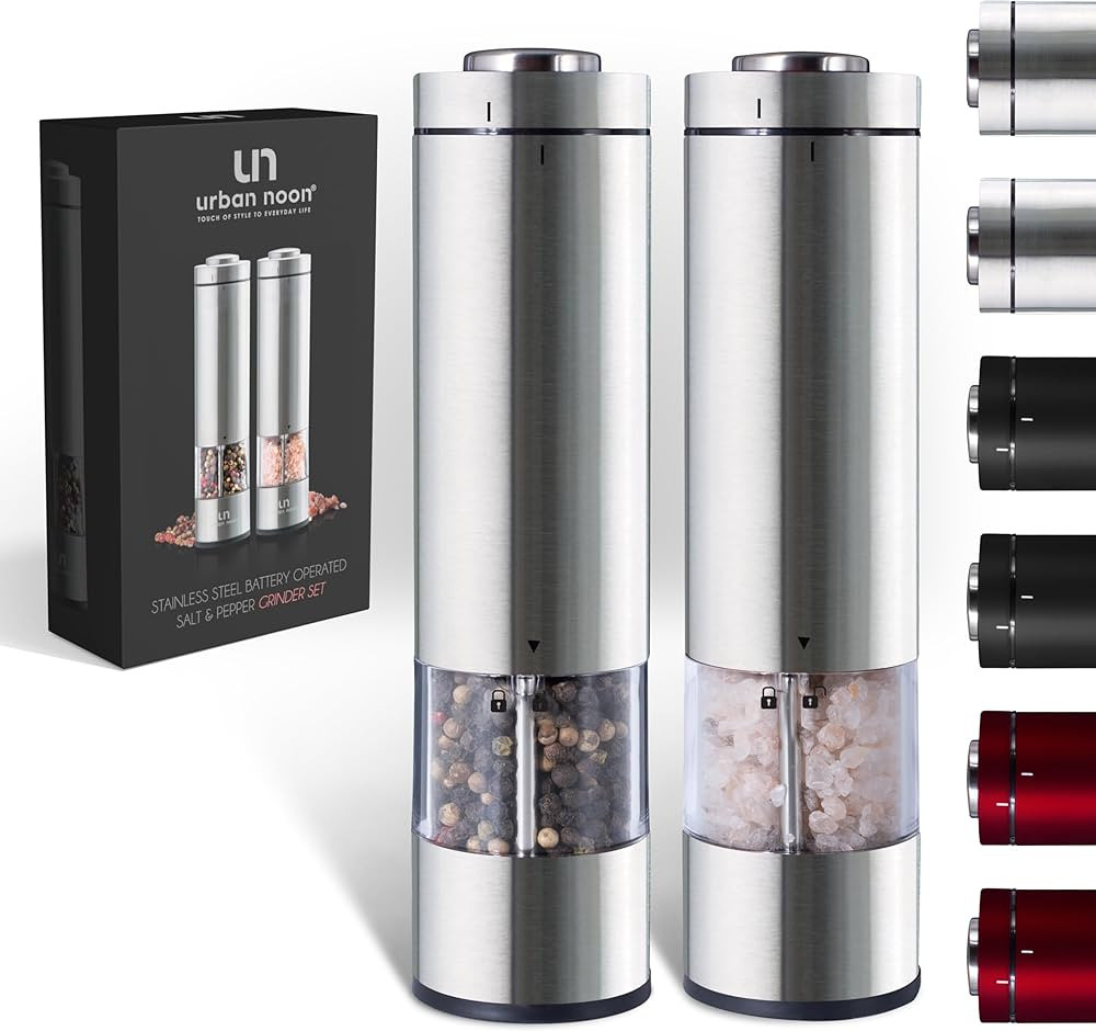 Electric Salt and Pepper Grinder Set - Battery Operated Stainless Steel Mill with Light (2 Mills)... | Amazon (US)