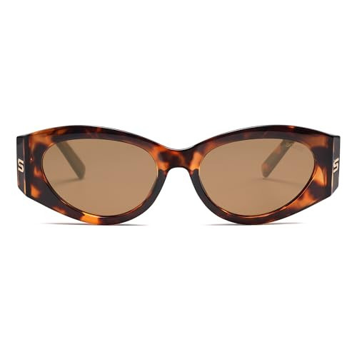 SOJOS Trendy Cat Eye Oval Polarized Sunglasses for Women Fashion Cateye Womens Sunnies SJ2318, Tortoise Frame/Brown Lens | Amazon (US)