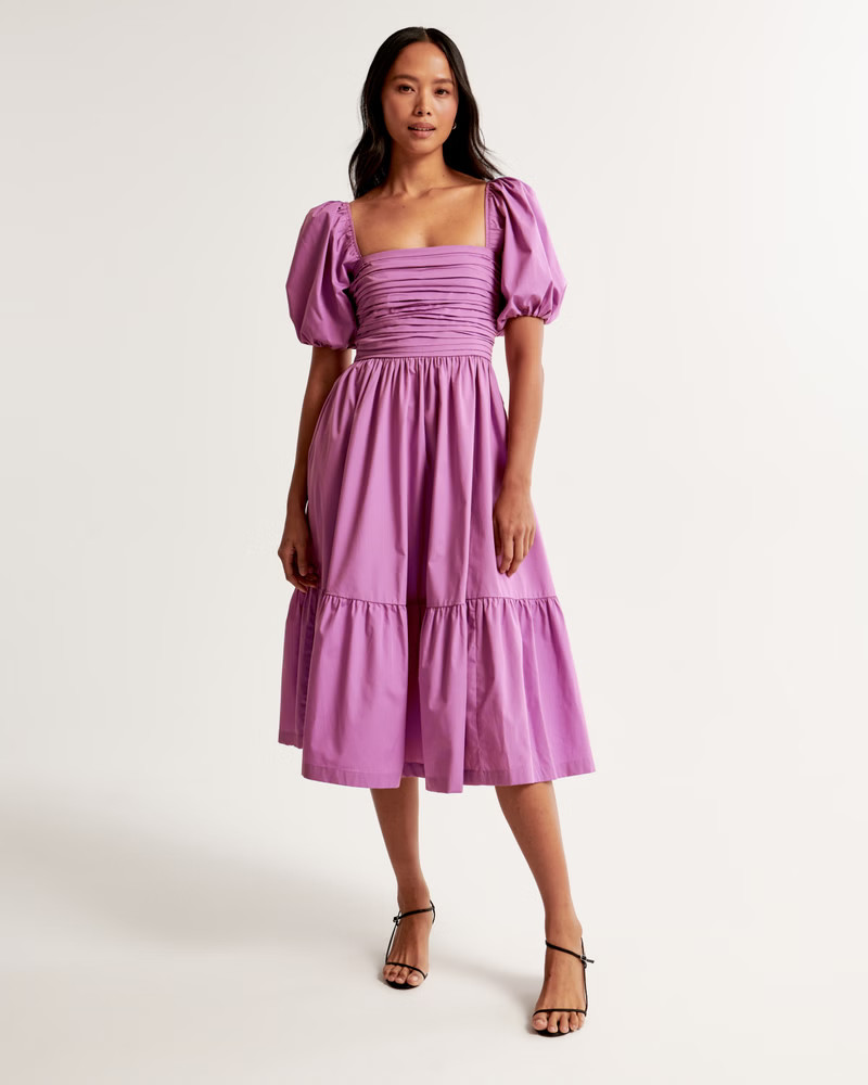 Emerson Poplin Puff Sleeve Midi Dress | Abercrombie & Fitch (US)