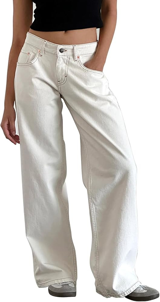 Women's Wide Leg Jeans Low Rise Baggy Straight Leg Boyfriend Denim Pants Casual Loose Jeans Y2K G... | Amazon (US)